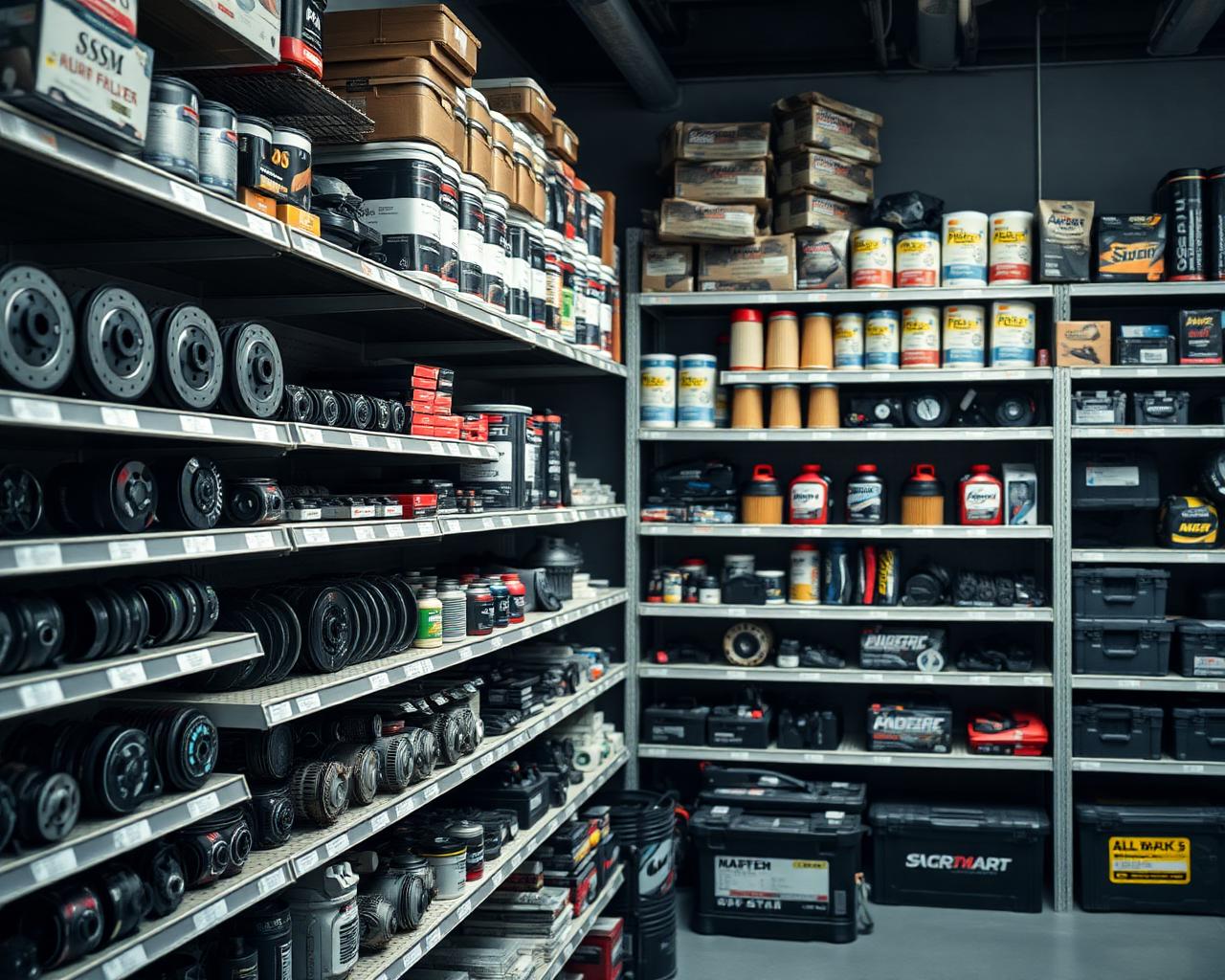 Shelves of auto parts in stock